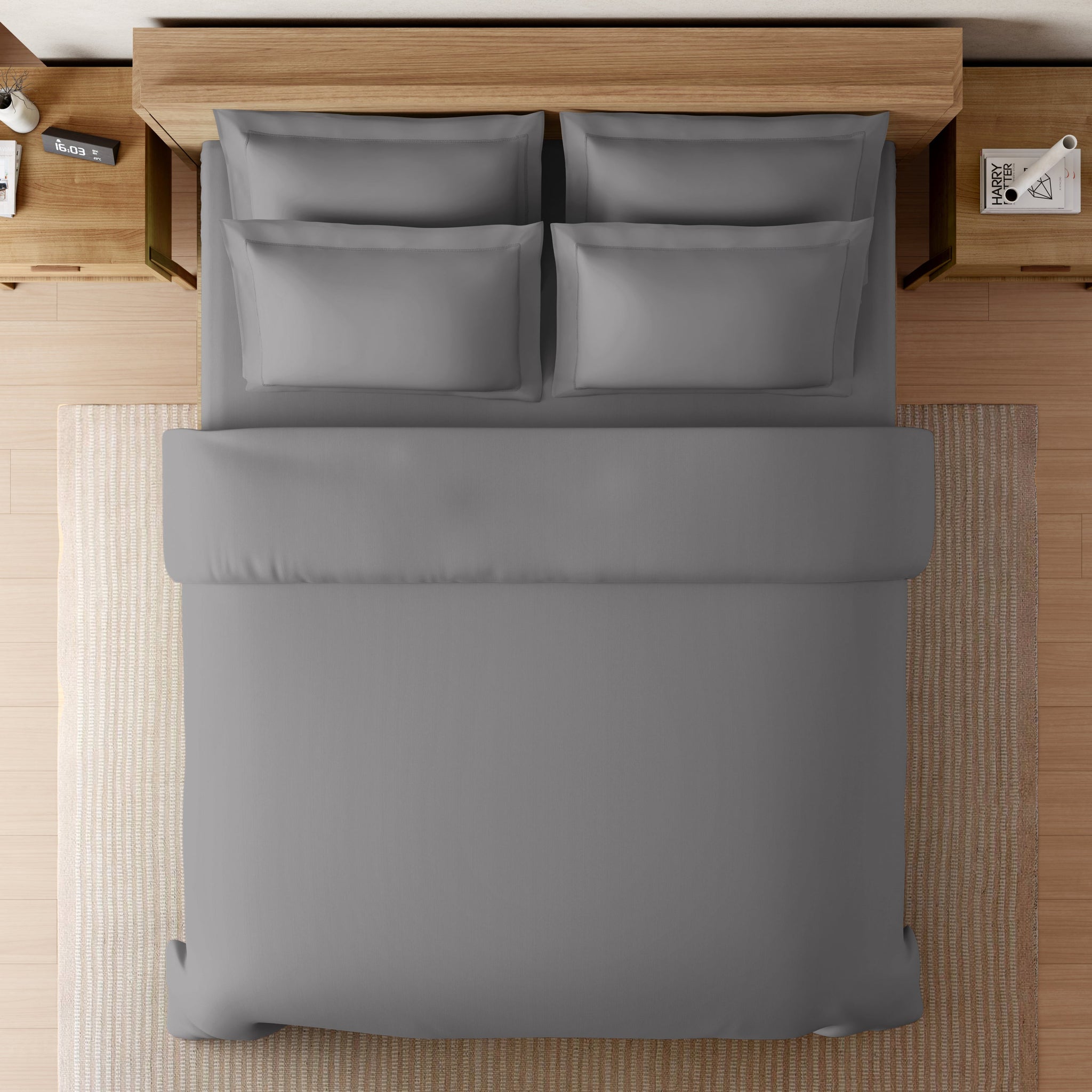 Spaces Solid Dark Grey Solid King Size Bedsheet - Eminence