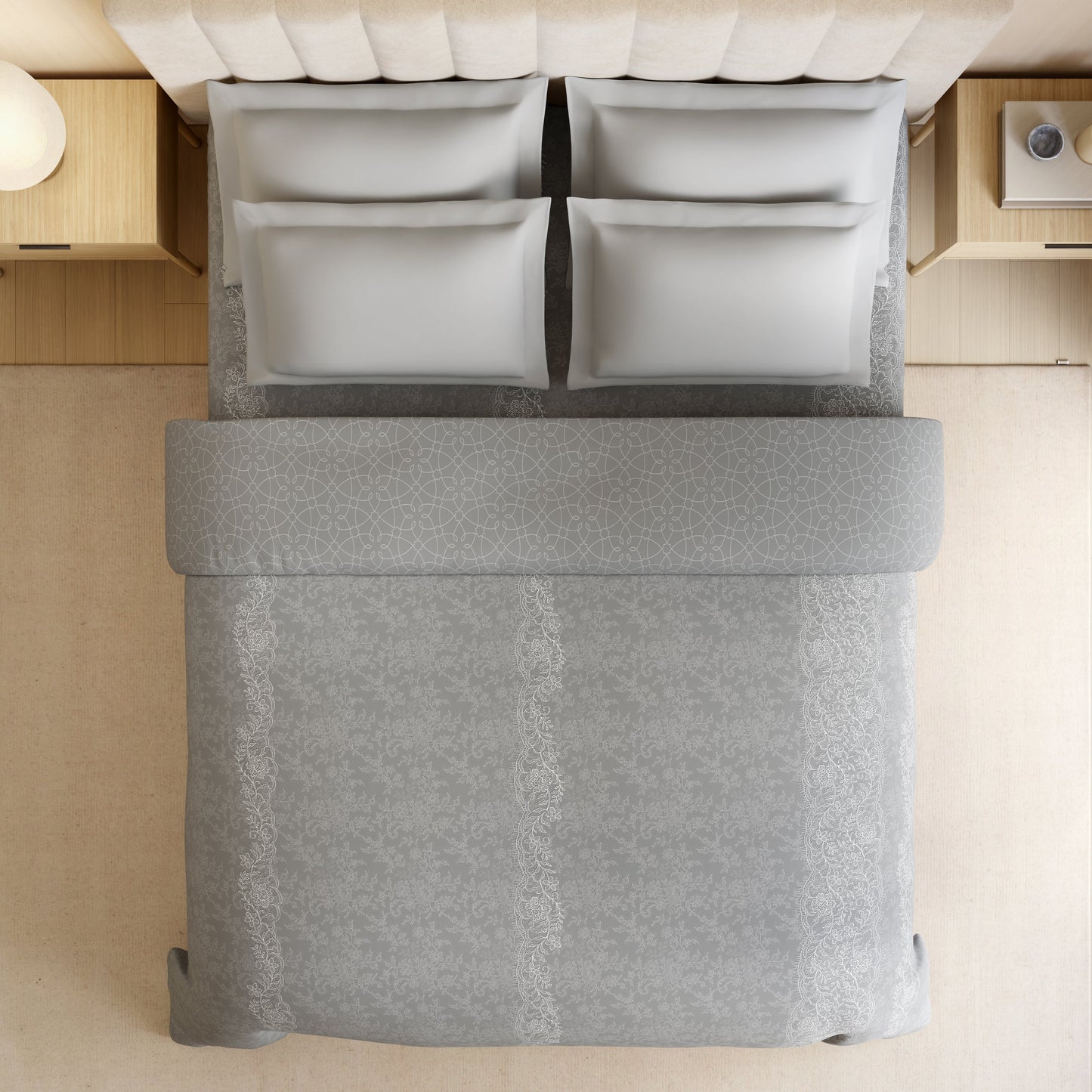 Spaces Luxury Loom Impressions 100% Egyptian Cotton Double Quilt, 350 TC, Geometric, Light Grey