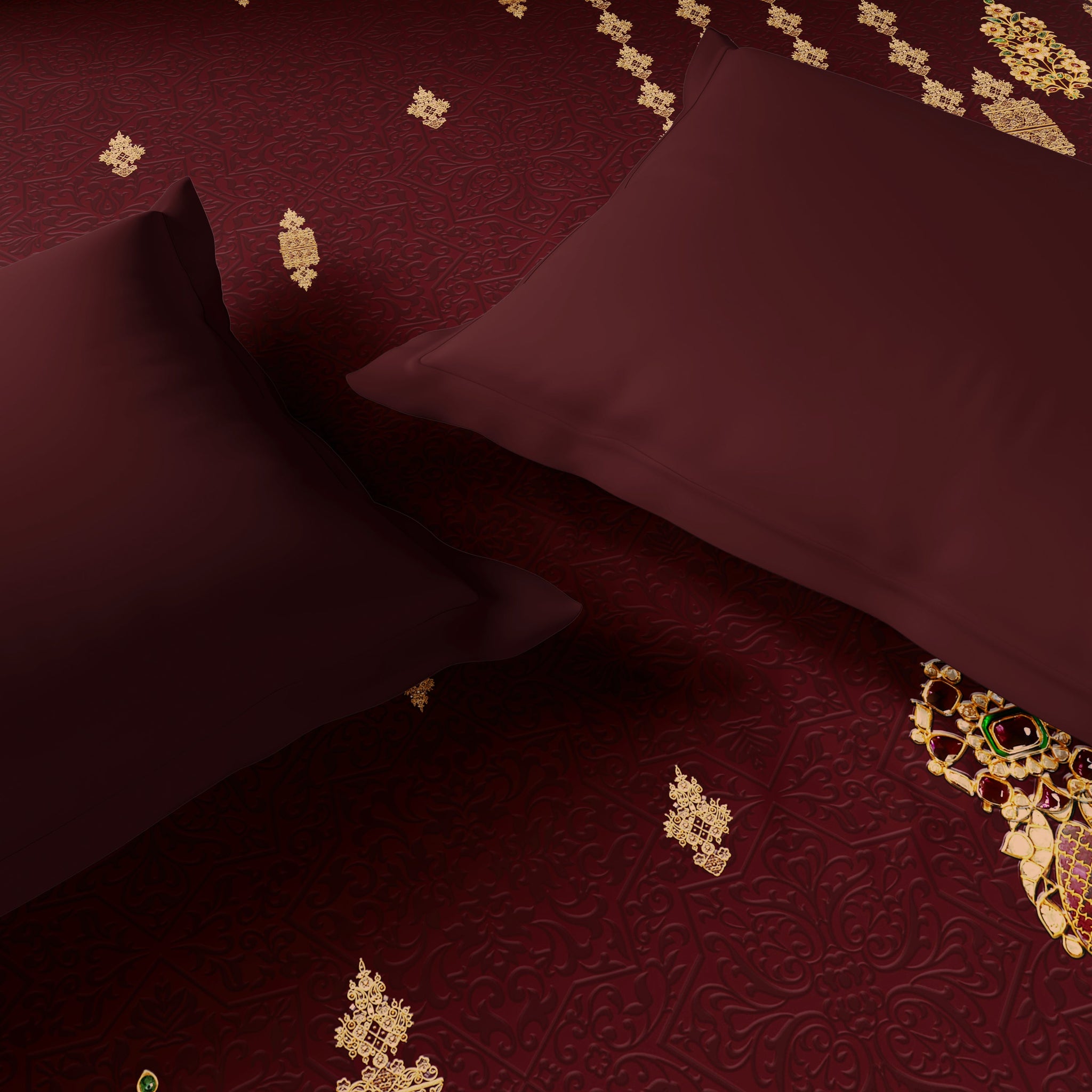 Spaces Rangana Digital 100% Cotton Double Quilt, 300 TC, Ornate, Dark Red