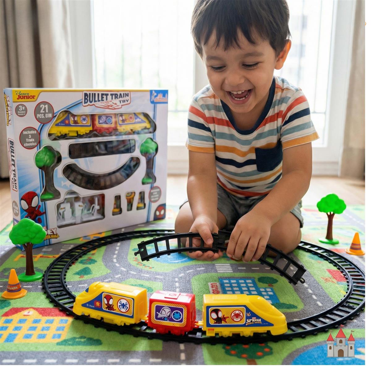 Kriiddaank Marvel Spiderman Train Set for Boys - 11 Piece Yellow