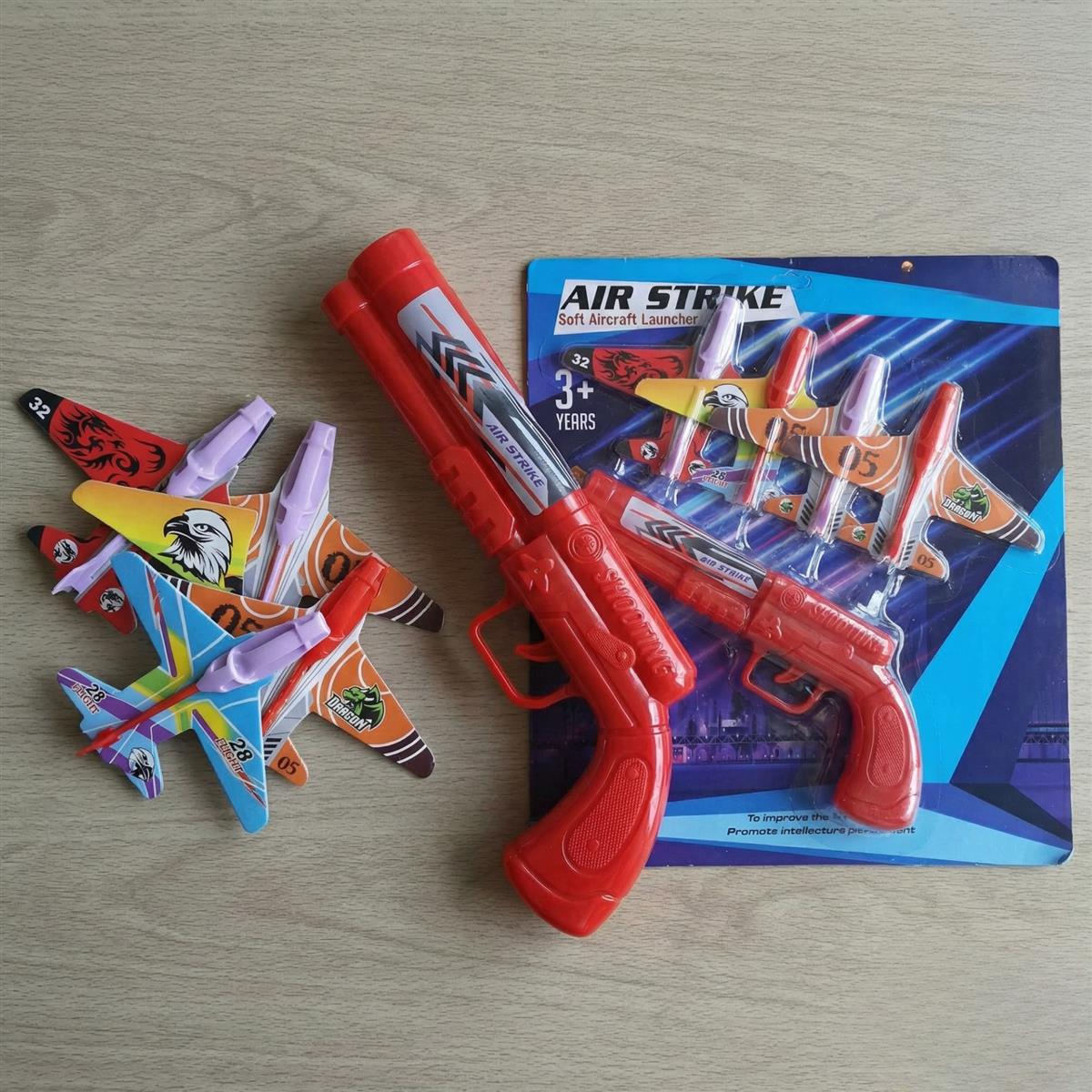 Kriiddaank Soft Aircraft Launcher Toy - Includes 4 Foam Glider Planes - Blue Manual Catapult Gun for Kids 3+ Years