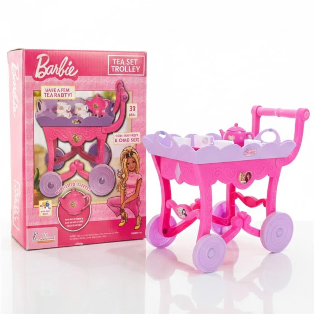 Kriiddaank Barbie 32 Pieces Tea Set Trolley for Kids 3Y+ with Music and Sounds
