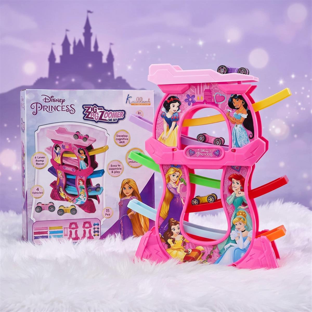 Kriiddaank Princess Zig Zag Zoomer Ramp Racer Car Track for Toddlers Pink