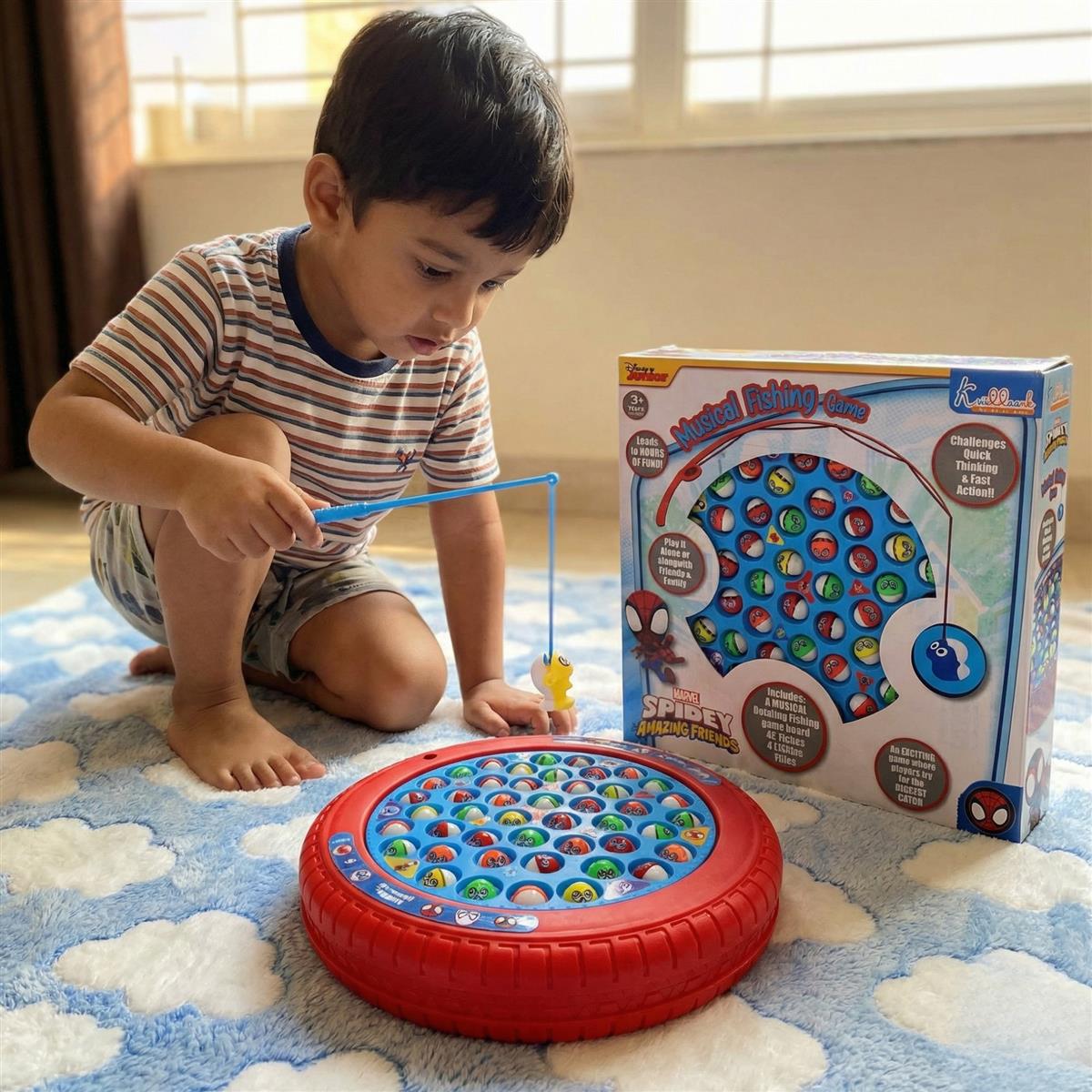 Kriiddaank Spiderman Theme Musical Rotating Fishing Game for Kids