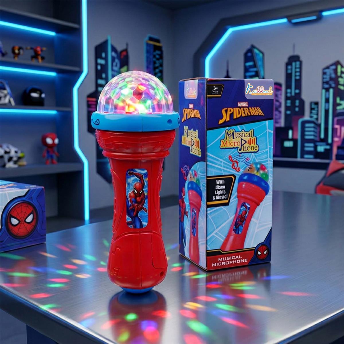 Kriiddaank Spiderman Musical Karaoke Microphone for Kids with Rotating Disco Lights & Projector
