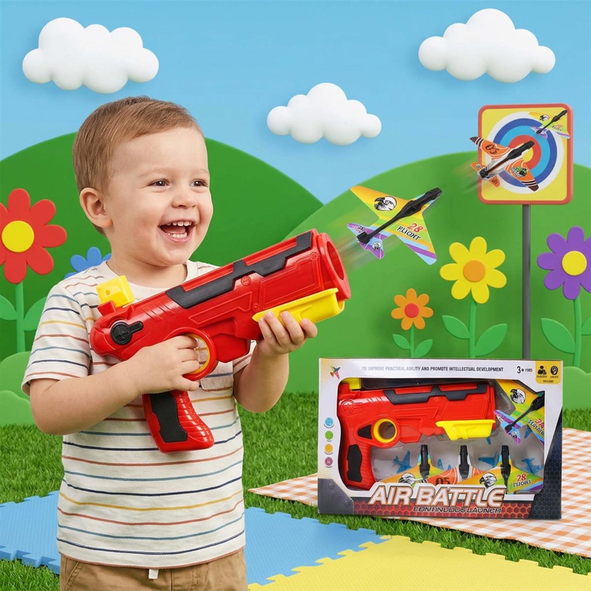 Kriiddaank Bullet Airplane Launcher Gun Playset with Sound for Kids | Soft Bullet Blaster Toy with 4 Foam Glider Planes