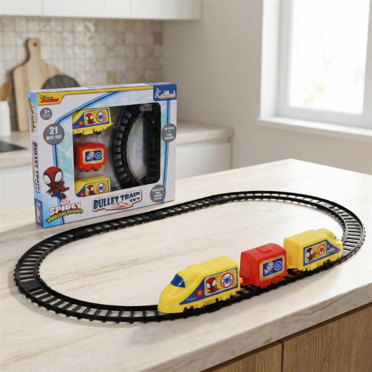Kriiddaank Marvel Spiderman Train Set for Boys - 11 Piece Yellow