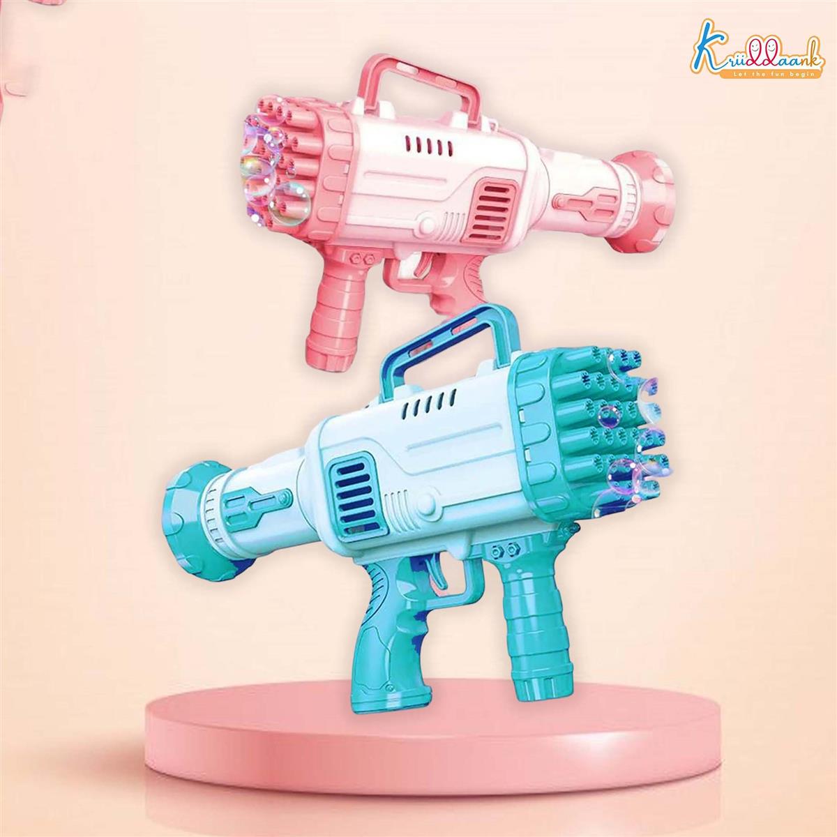 Kriiddaank Automatic 36-Hole Bubble Gun Blaster for Kids | Musical Battery Operated Bubble Blower Machine with Solution & Tray