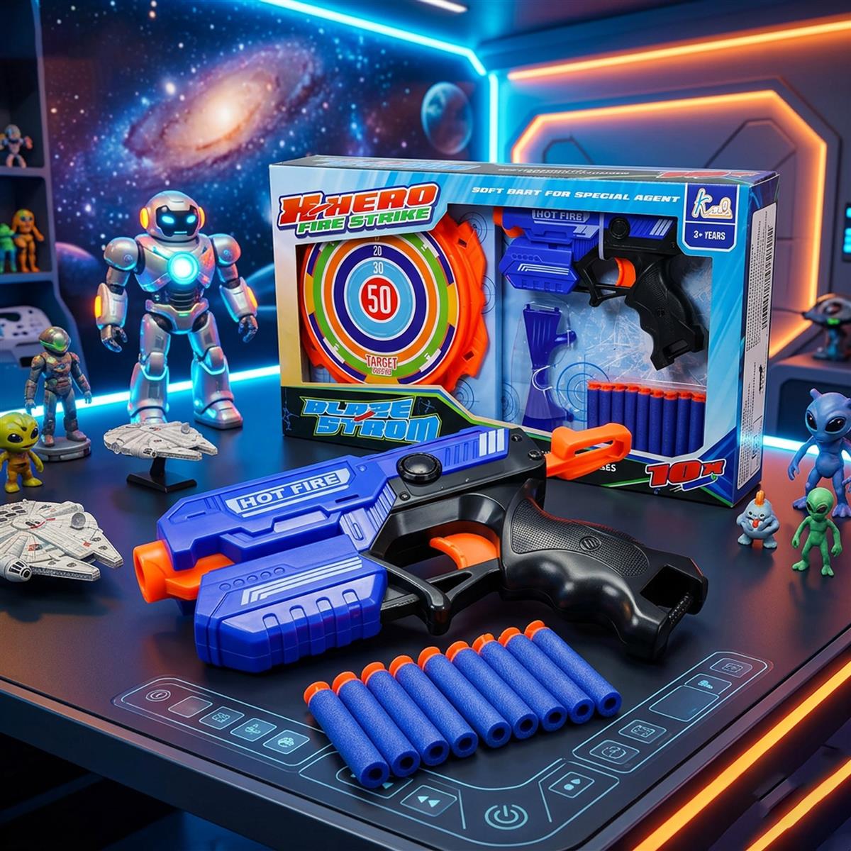 Kriiddaank X Hero Soft Bullet Blaster Gun Toy for Kids with 10 Foam Darts, Target Board, and Safety Glasses
