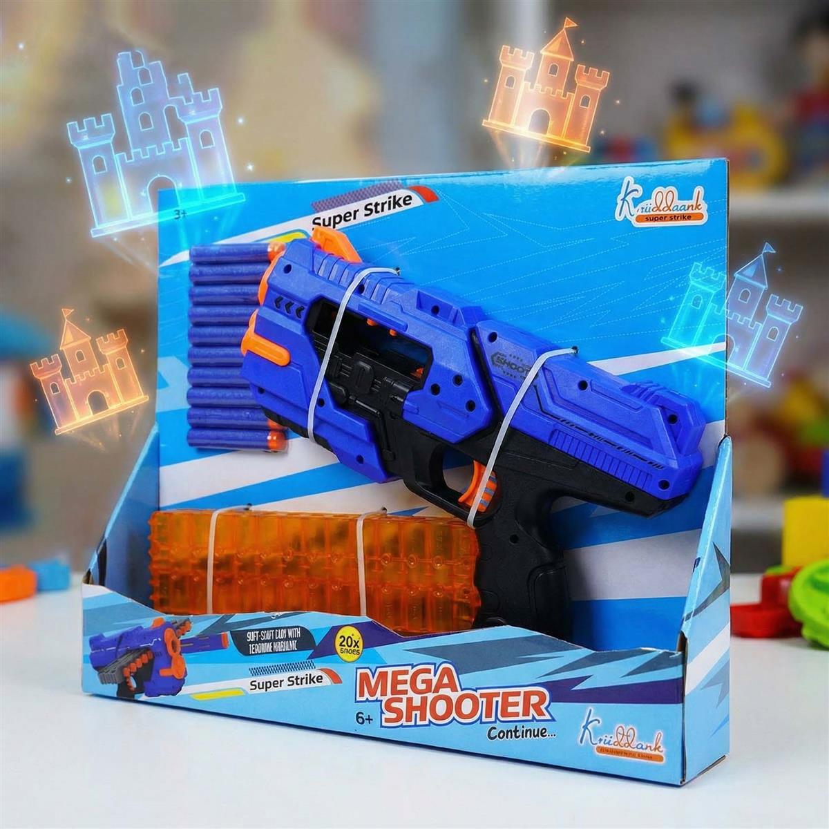 Mega Shooter Blaster Toy for Kids - Soft Bullet Gun with 12 Foam Darts, Long Range Shooting Toy, Safe Pretend Play Blaster for Boys and Girls 3+ Years, Multicolor