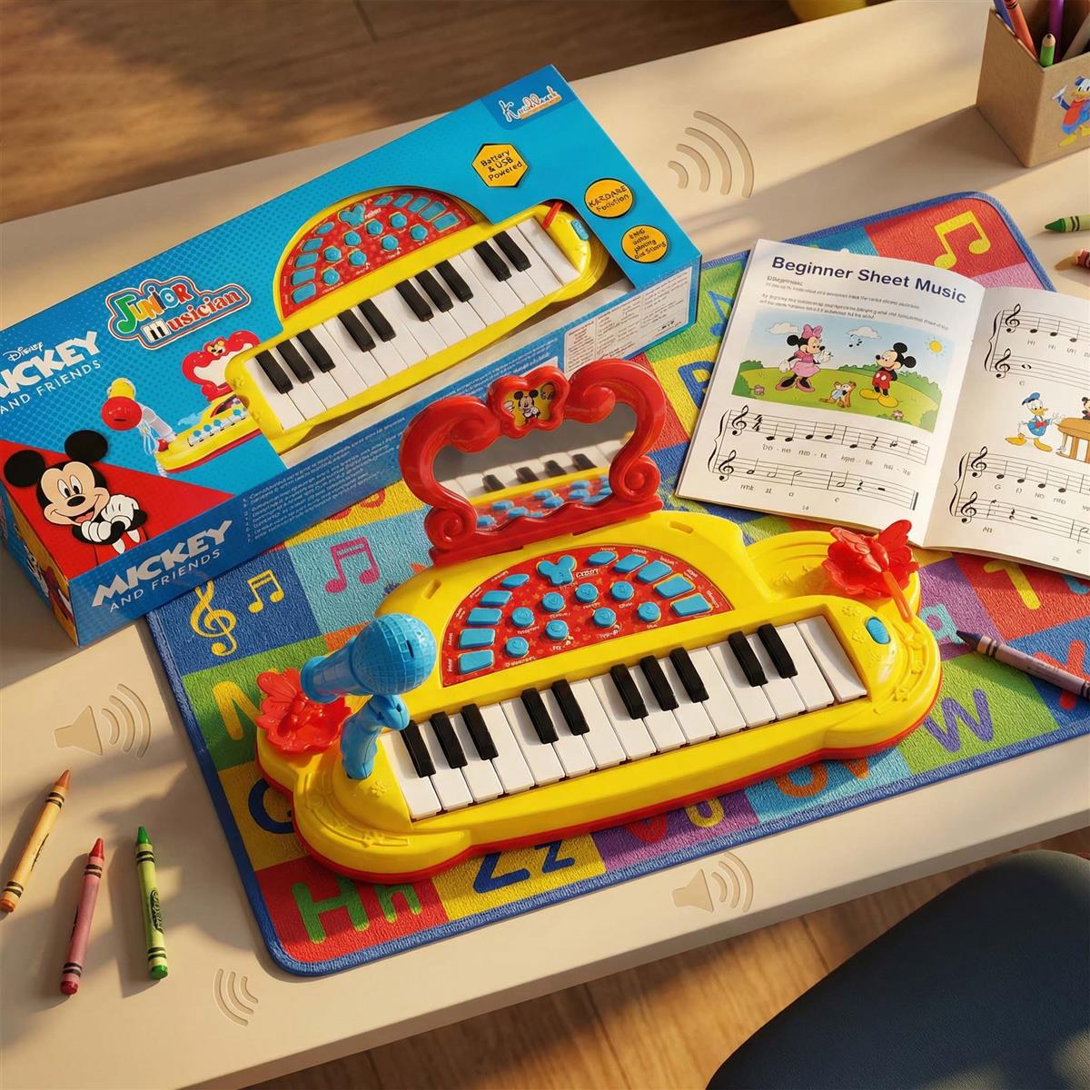 Kriiddaank Mickey Mouse Theme Junior Musician Piano & Drum Set for Kids