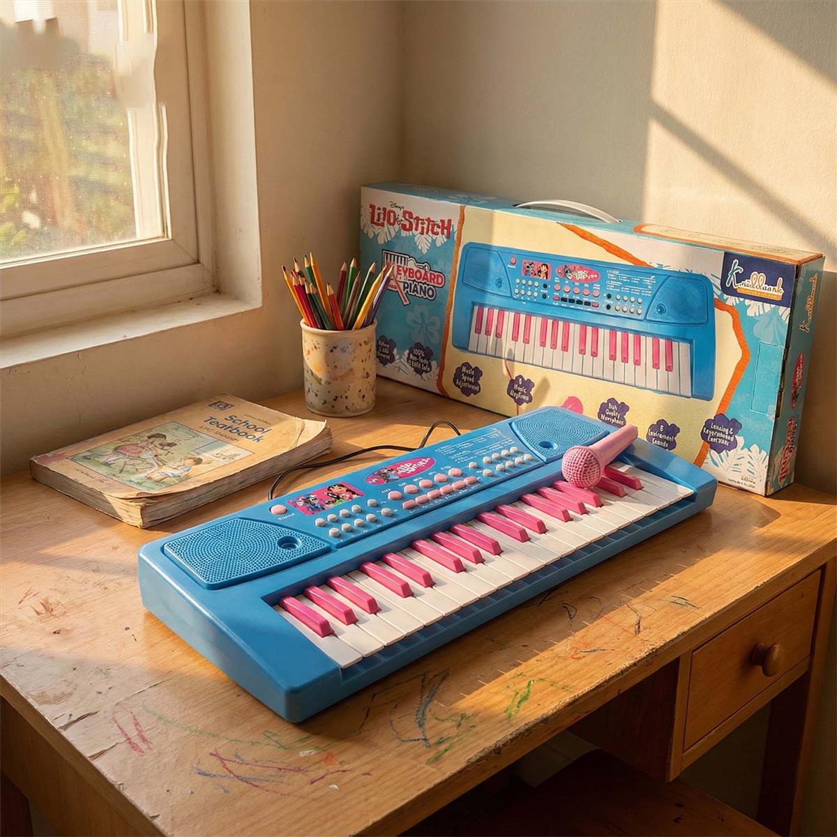 Kriiddnnak Disney Stitch Theme Little Pianist Keyboard Set for Kids