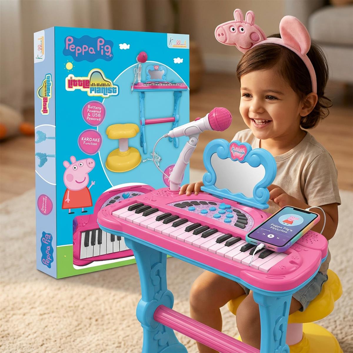 Kriiddaank Hasbro Peppa Pig Little Pianist Keyboard with Microphone & Stool