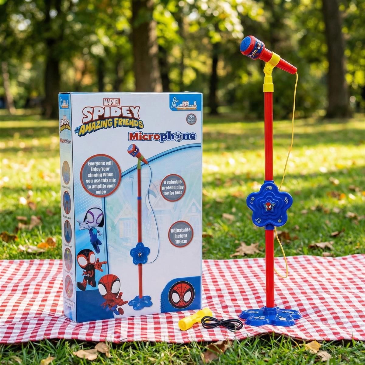 Kriiddaank Spiderman Microphone Stand for Kids - Portable Karaoke Set with Adjustable Stand (up to 106cm)