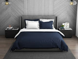 Spaces Solid Midnight Blue - Dark Blue 100% Cotton Double Duvet Cover - Hygro