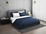 Spaces Solid Midnight Blue - Dark Blue 100% Cotton Double Duvet Cover - Hygro
