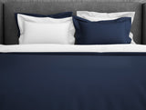 Spaces Solid Midnight Blue - Dark Blue 100% Cotton Double Duvet Cover - Hygro