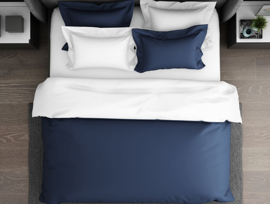 Spaces Solid Midnight Blue - Dark Blue 100% Cotton Double Duvet Cover - Hygro