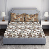 Spaces Geometric Dark Brown 100% Cotton Double Bedsheet by Atrium