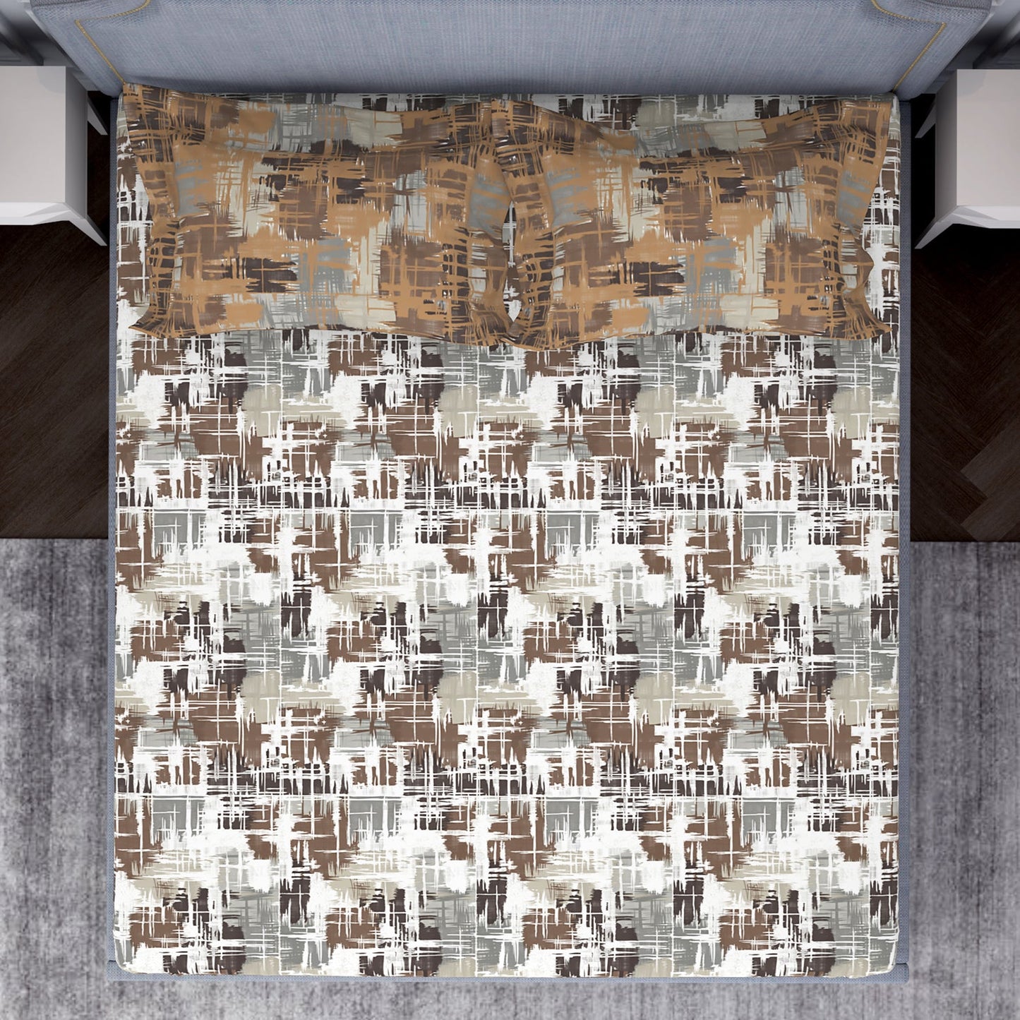 Spaces Geometric Dark Brown 100% Cotton Double Bedsheet by Atrium