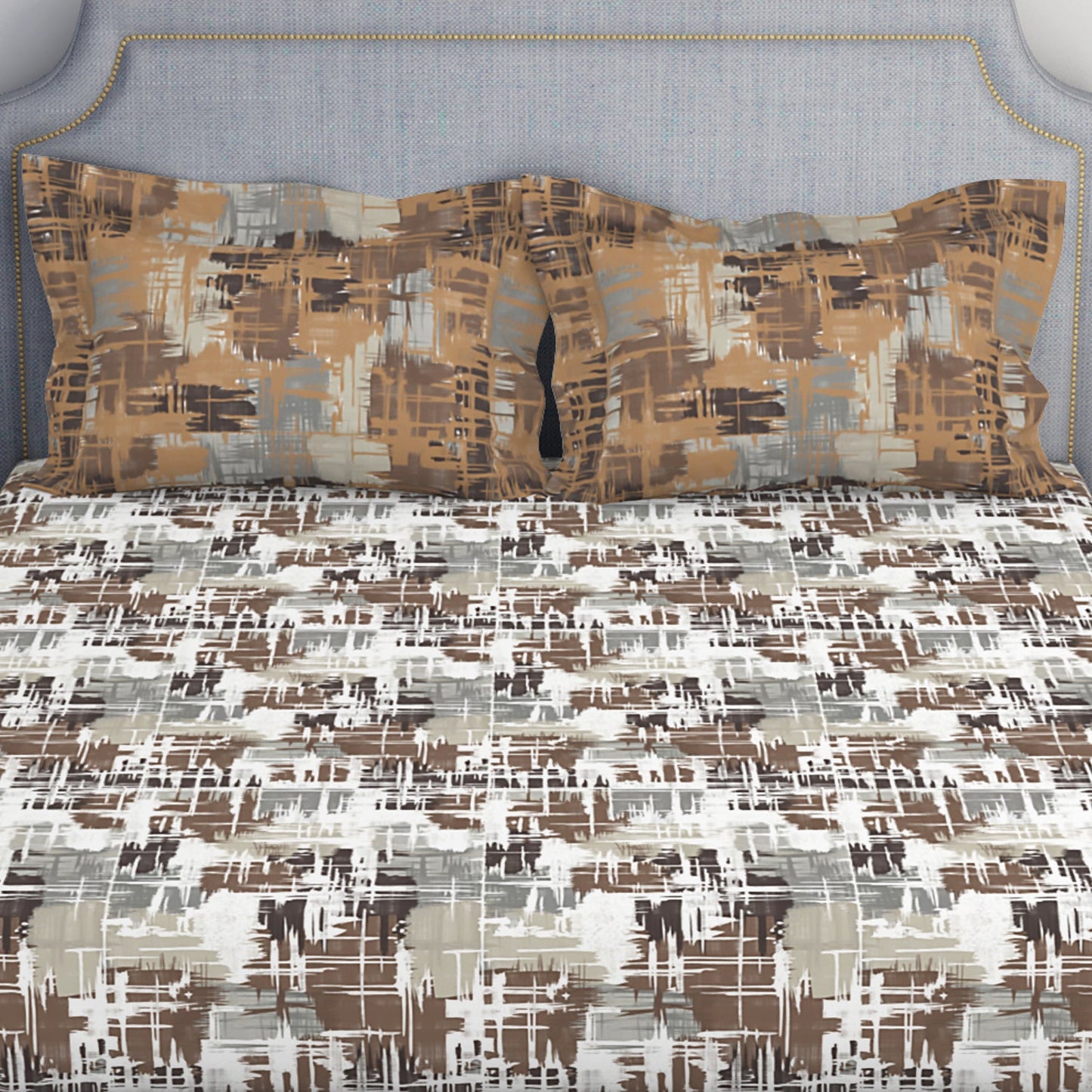 Spaces Geometric Dark Brown 100% Cotton Double Bedsheet by Atrium