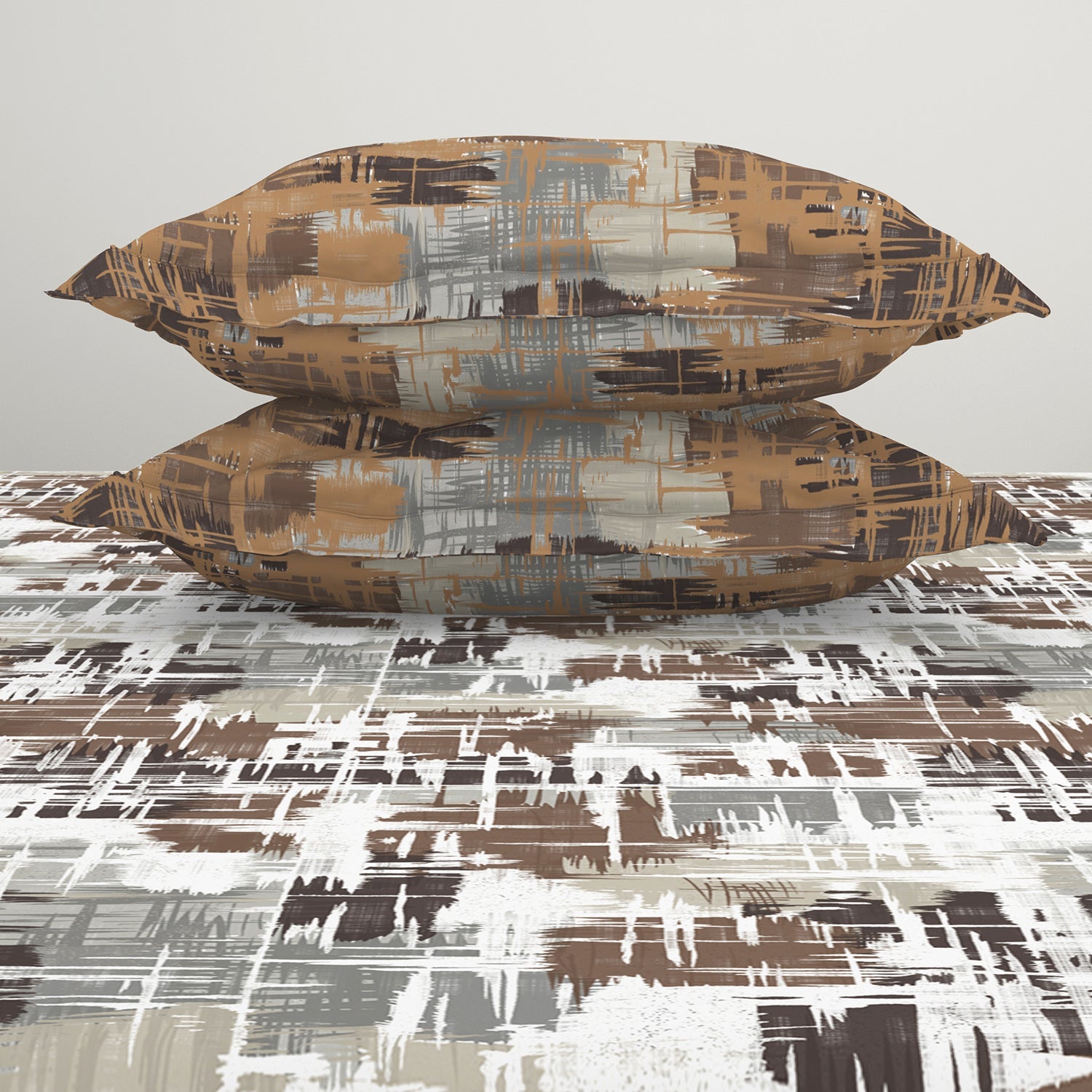 Spaces Geometric Dark Brown 100% Cotton Double Bedsheet by Atrium