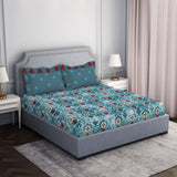 Spaces Ornate Blue 100% Cotton Double Bedsheet by Atrium