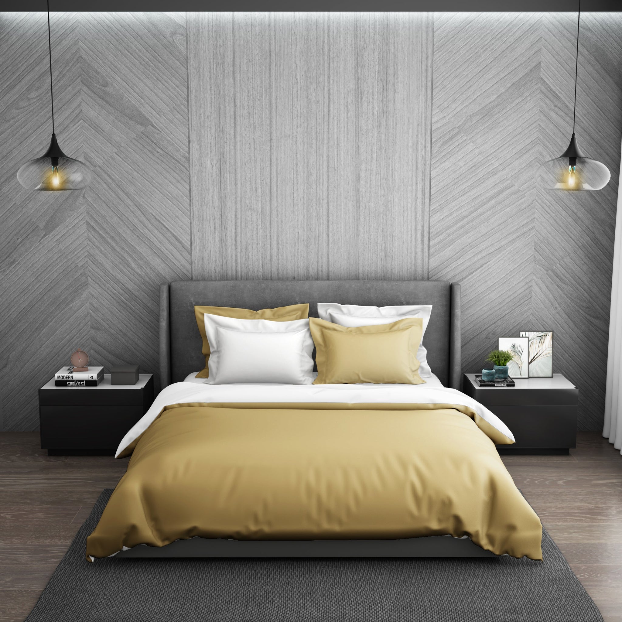 Spaces Solid Champagne Gold - Gold Hygro Cotton Double Duvet Cover - Hygro