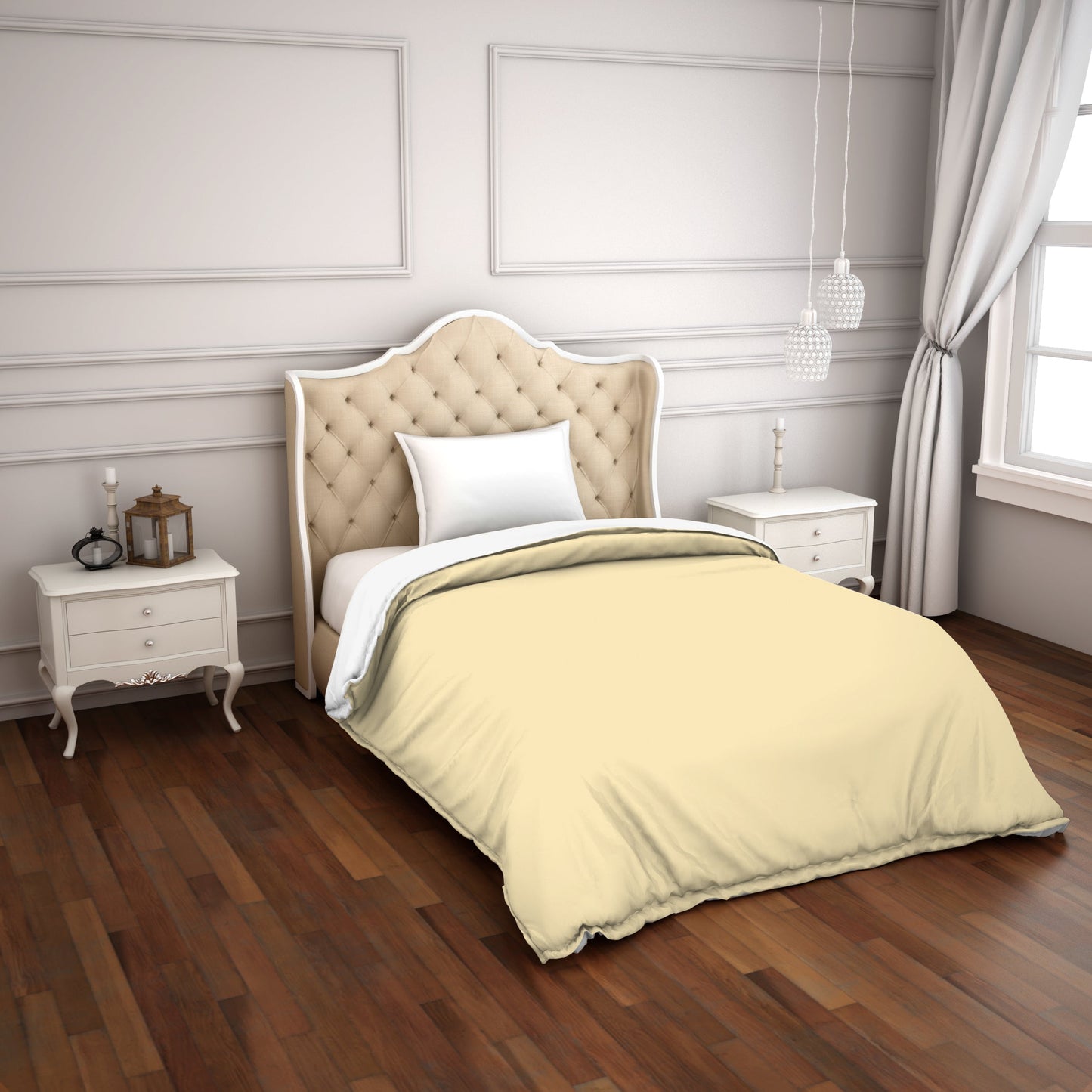 Spaces Solid Cream - Light Yellow Hygro Cotton Single Duvet Cover - Hygro