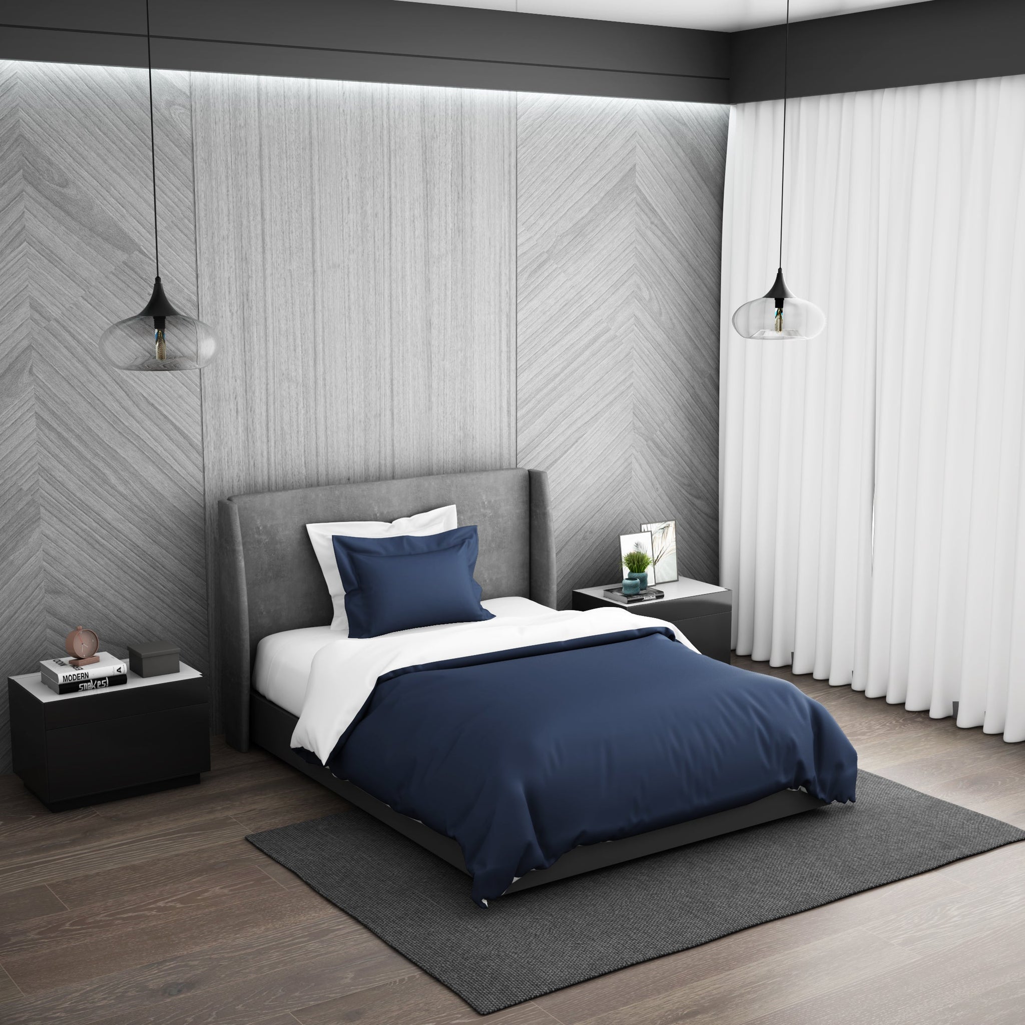 Spaces Solid Midnight Blue - Dark Blue Hygro Cotton Shell Single Quilt / AC Comforter - Hygro