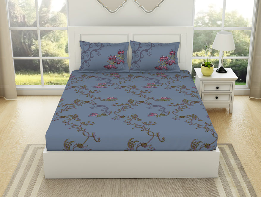 Spaces Floral Thistle - Light Voilet 100% Cotton King Size Bedsheet - Lattice