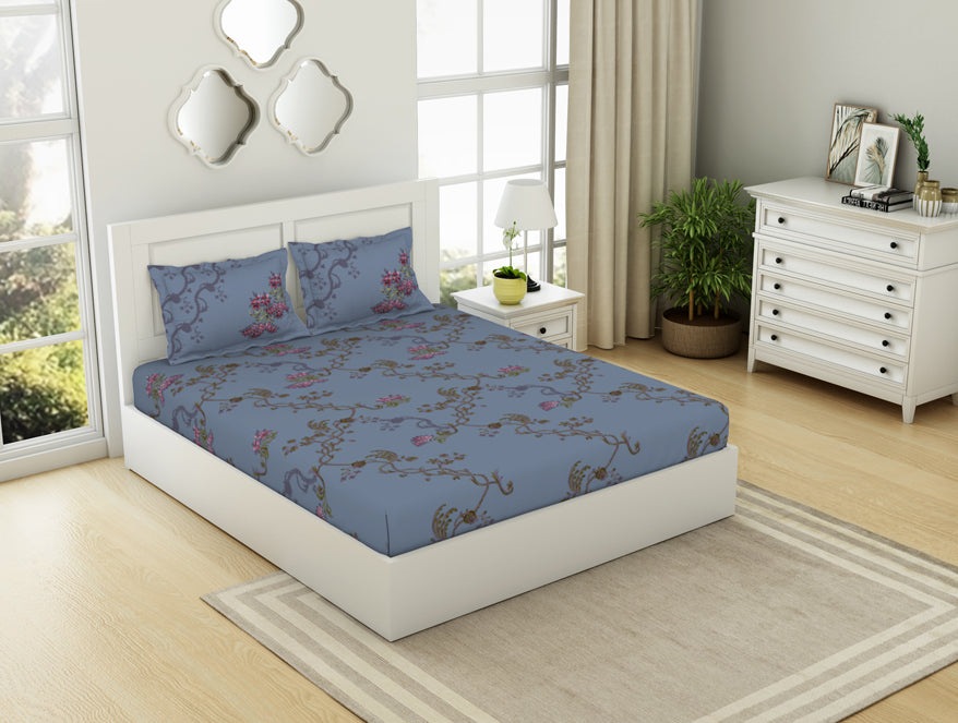 Spaces Floral Thistle - Light Voilet 100% Cotton King Size Bedsheet - Lattice