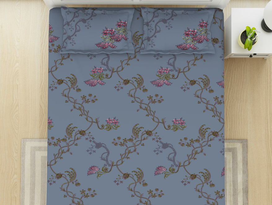 Spaces Floral Thistle - Light Voilet 100% Cotton King Size Bedsheet - Lattice