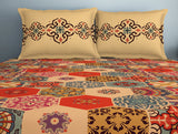 Spaces Geometric Creampuff - Light Orange 100% Cotton Double Bedsheet - Aurum