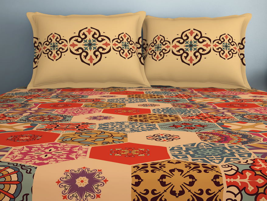 Spaces Geometric Creampuff - Light Orange 100% Cotton Double Bedsheet - Aurum