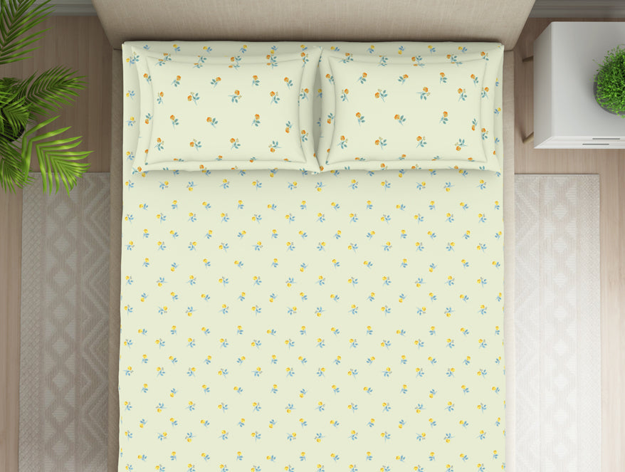 Spaces Essentials 100% Cotton Fitted Bedsheet - Ditsy Light Yellow