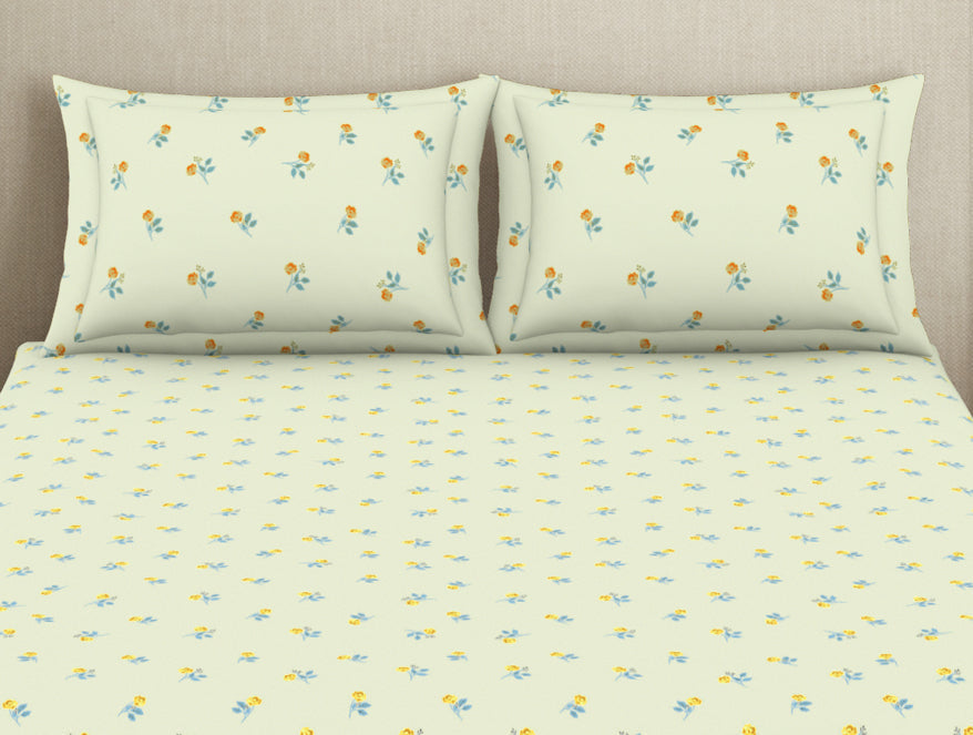 Spaces Essentials 100% Cotton Fitted Bedsheet - Ditsy Light Yellow