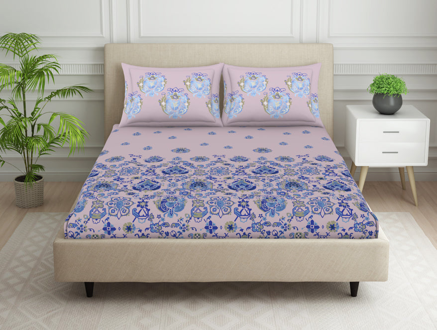 Spaces Essentials 100% Cotton Fitted Bedsheet - Bold Boho Light Pink