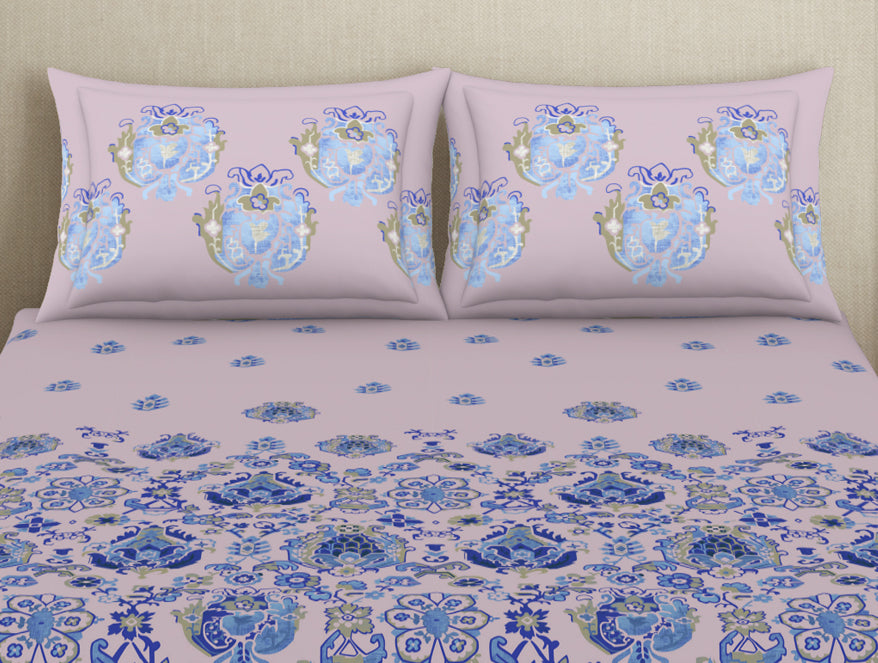 Spaces Essentials 100% Cotton Fitted Bedsheet - Bold Boho Light Pink