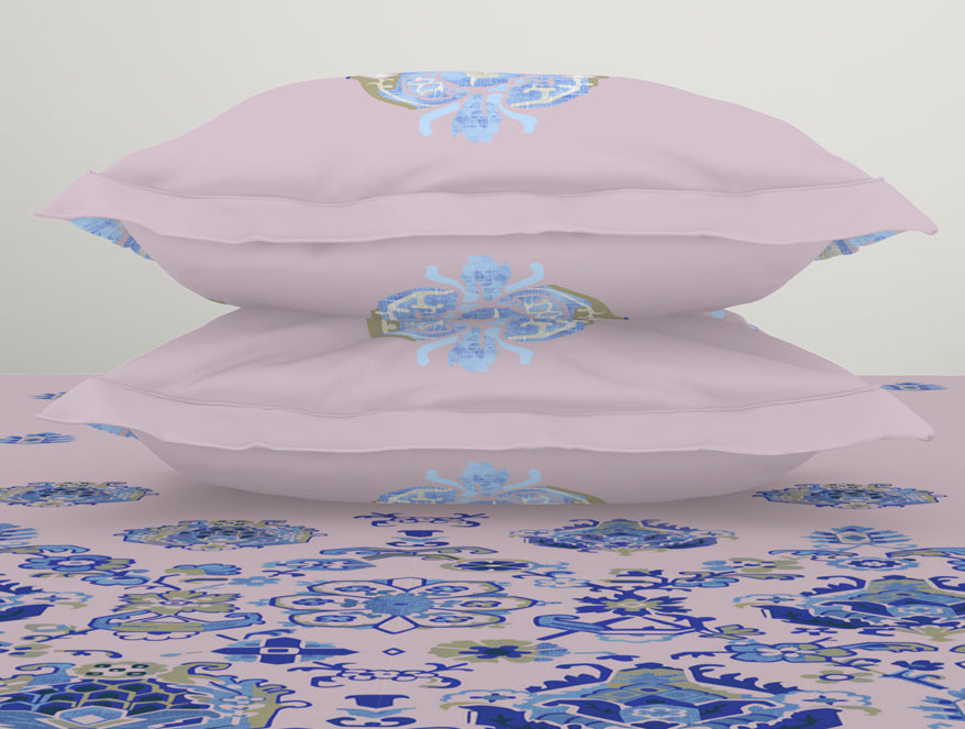 Spaces Essentials 100% Cotton Fitted Bedsheet - Bold Boho Light Pink
