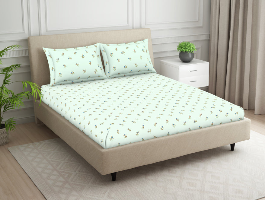 Essentials 100% Cotton Fitted Bedsheet - Ditsy Light Blue