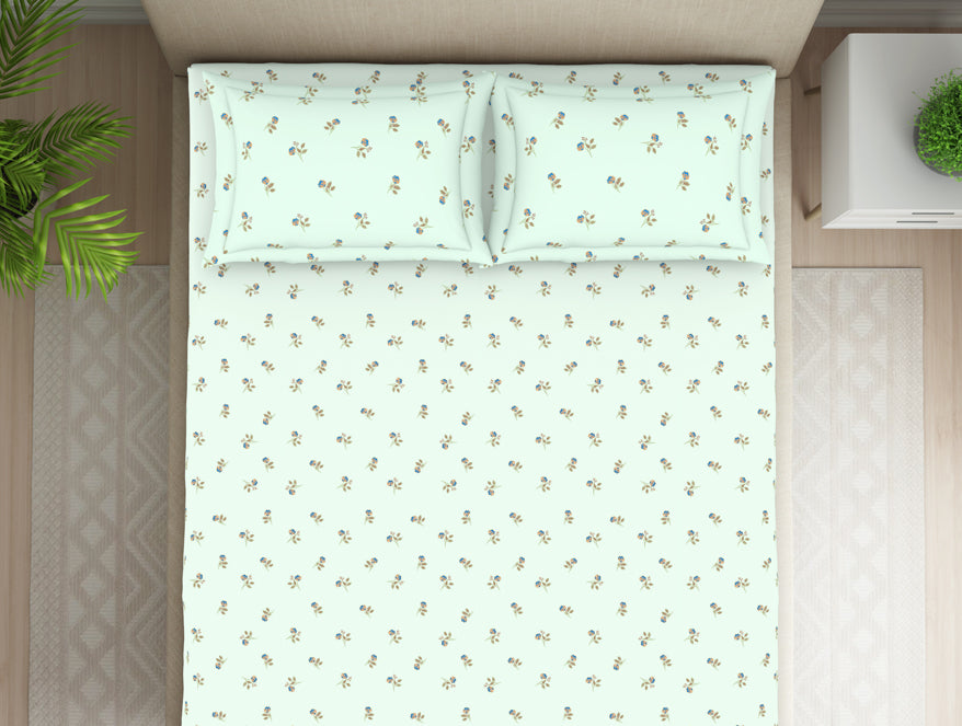 Essentials 100% Cotton Fitted Bedsheet - Ditsy Light Blue