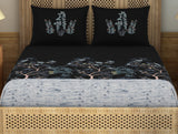 Spaces Gara Floral Dark Grey 100% Cotton King Size Bedsheet - Rangana