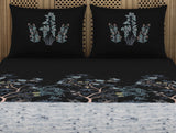 Spaces Gara Floral Dark Grey 100% Cotton King Size Bedsheet - Rangana