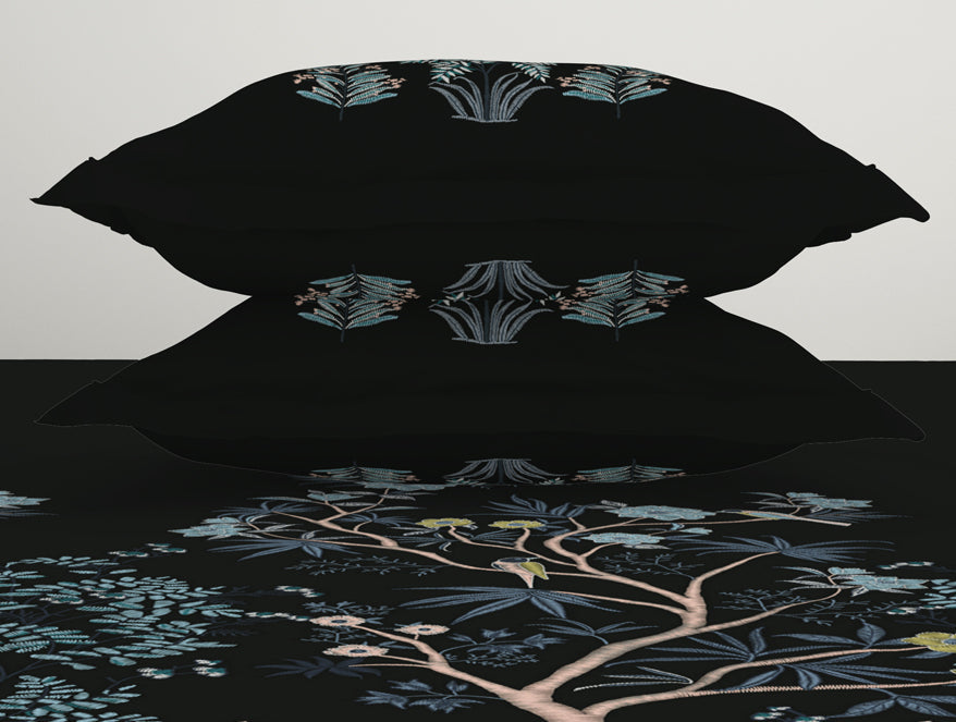 Spaces Gara Floral Dark Grey 100% Cotton King Size Bedsheet - Rangana
