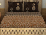 Spaces Ajrak Ornate Dark Brown 100% Cotton King Size Bedsheet - Rangana