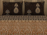 Spaces Ajrak Ornate Dark Brown 100% Cotton King Size Bedsheet - Rangana