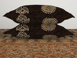 Spaces Ajrak Ornate Dark Brown 100% Cotton King Size Bedsheet - Rangana