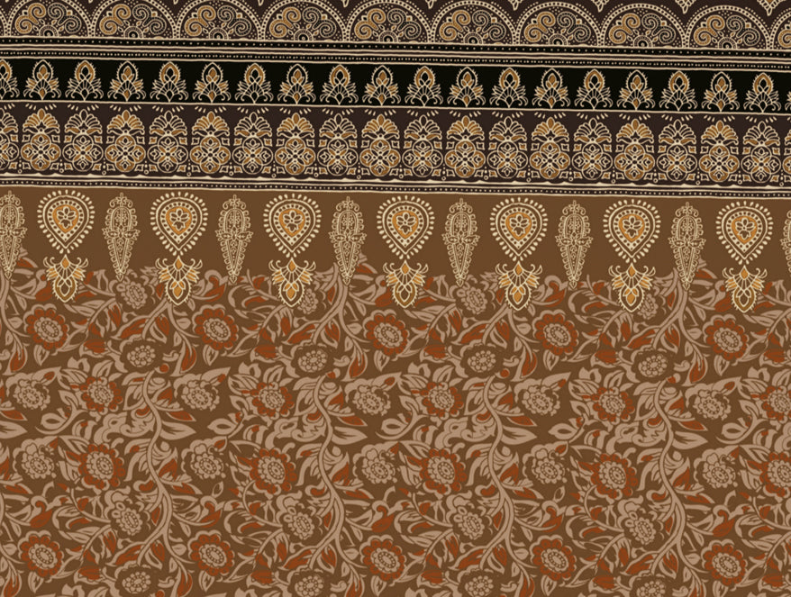 Spaces Ajrak Ornate Dark Brown 100% Cotton King Size Bedsheet - Rangana