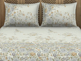 Spaces Gara Floral Light Blue 100% Cotton King Size Bedsheet - Rangana